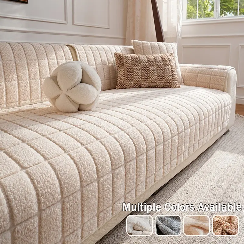 Double Color Jacquard Sofa Pad, Non-Slip Pet-Friendly Cushion, Cat Scratch Protection, Square Pattern, Comfortable Home Decor, Universal Sofa Protector