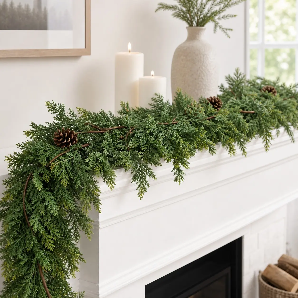 185cm Artificial Cedar Vine, Realistic Plant Wreath, Christmas & Daily Decor, Rustic Farmhouse Style, Indoor Outdoor Use