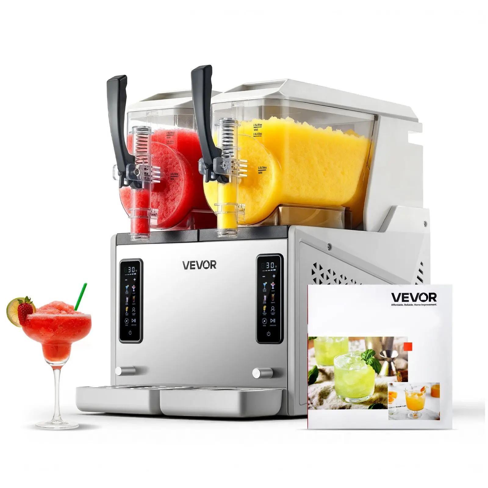 VEVOR 2-Tank Slushie Machine with LED Light, 3L x 2/100oz No-Ice Frozen Drink Maker, 360-Degree Self-Cleaning Margarita Maker for Home Use (Frappés, Milkshakes & More), Frozen Margaritas