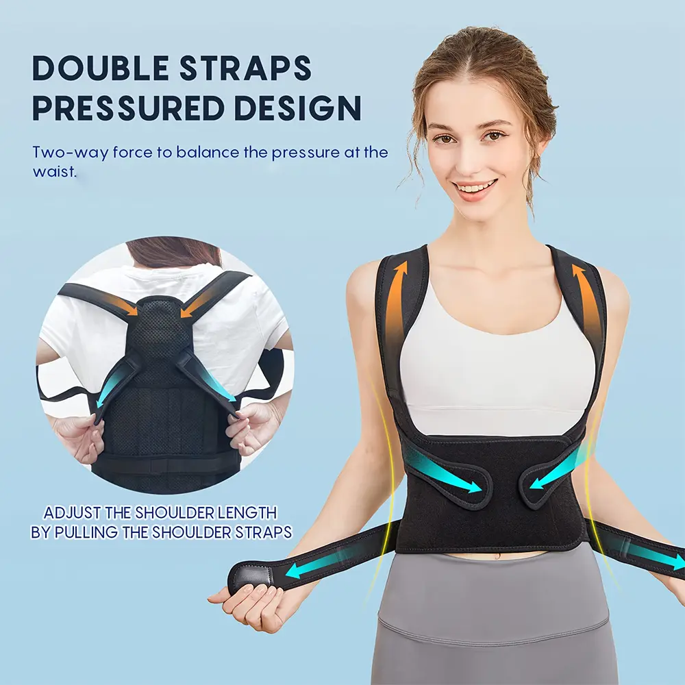 Adjustable Full Back Support Brace for Men & Women, Built-in Lumbar and Shoulder Posture Corrector, Lightweight Comfortable Fit, Effectively Straighten Slouching, Wearable for Long Hours At Office, Home and Daily Activities To Relieve Back Strain