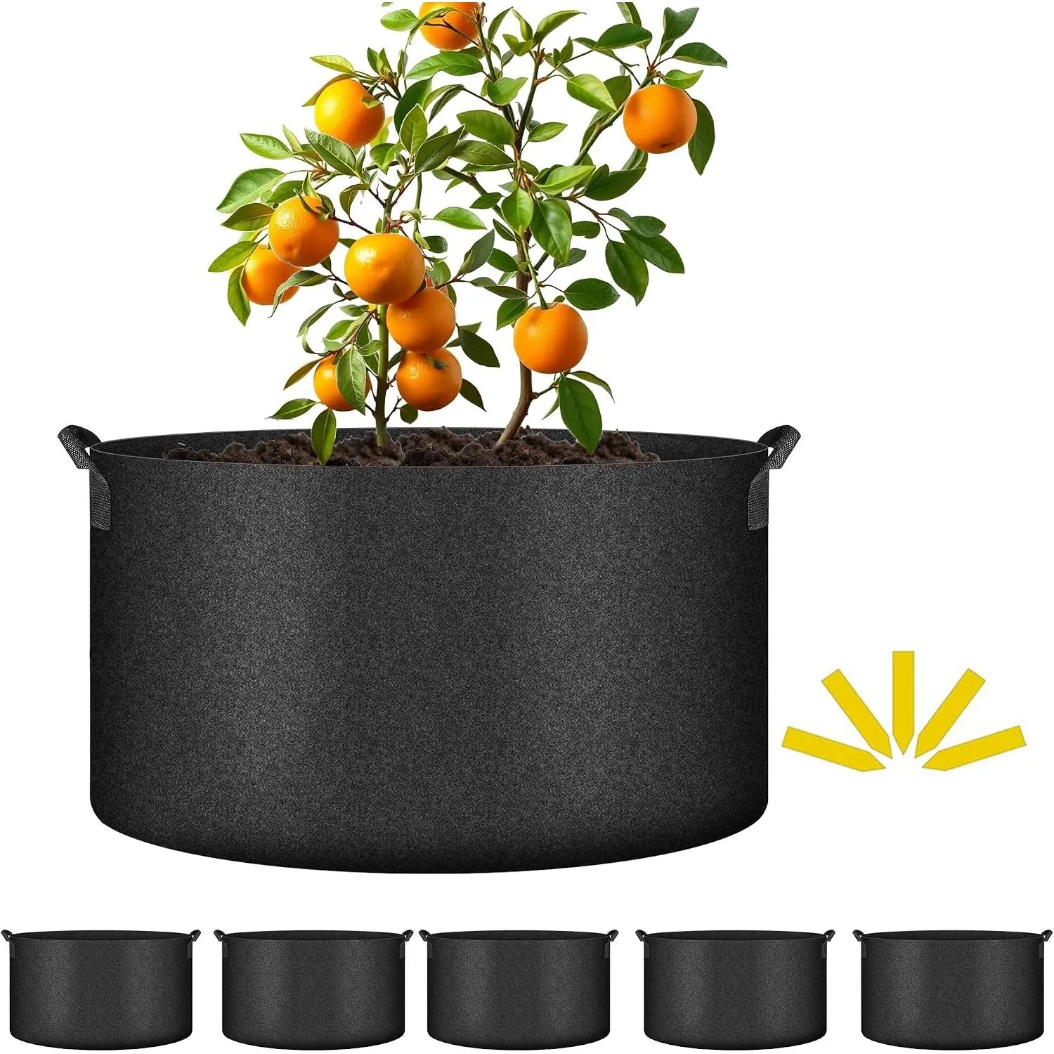 5 Pack 15 Gallon Grow Bags, 300G Vegetable/Flower/Plant Fabric Pots with Handles, Heavy Duty Thickened Nonwoven Planting Bag with 5 Pcs Plant Labels, Black
