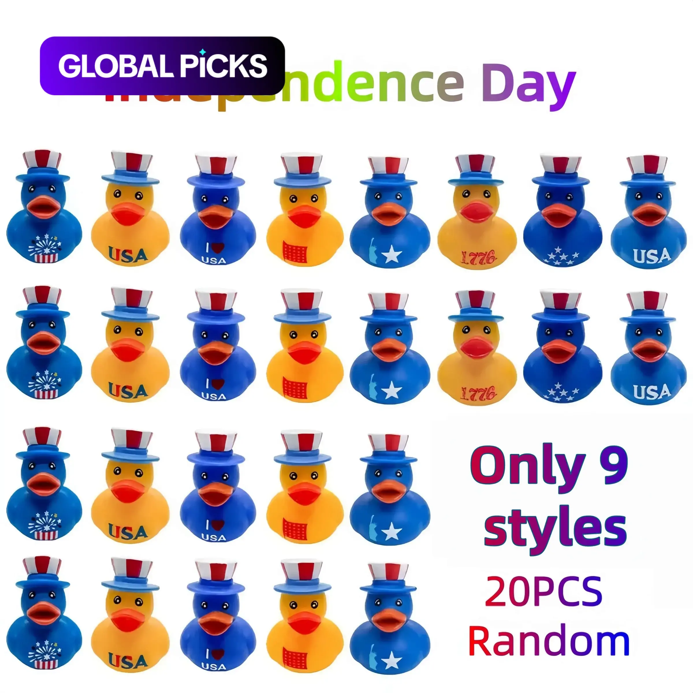 20 Pcs 4th of July Patriotic Rubber Ducks, 2inch Mini Red White Blue Vinyl Floating Duck Toys for Pool Bath Tub, Independence Day Party Supplies, Parade Throw Favors for Kids, Gift