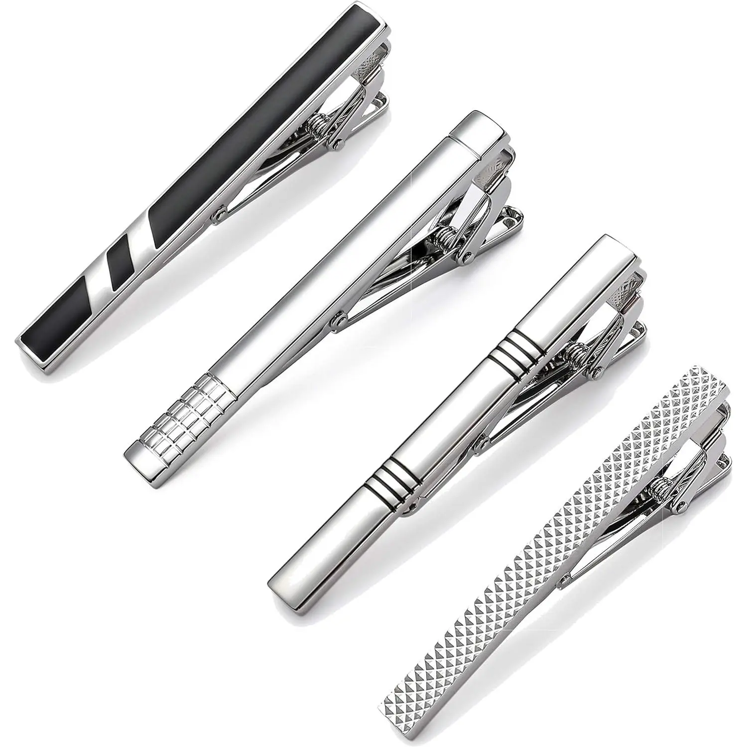 Tie Clips for Men, Classic Style Silver Tie Bar Set for Regular Ties Luxury Box Gift Ideas