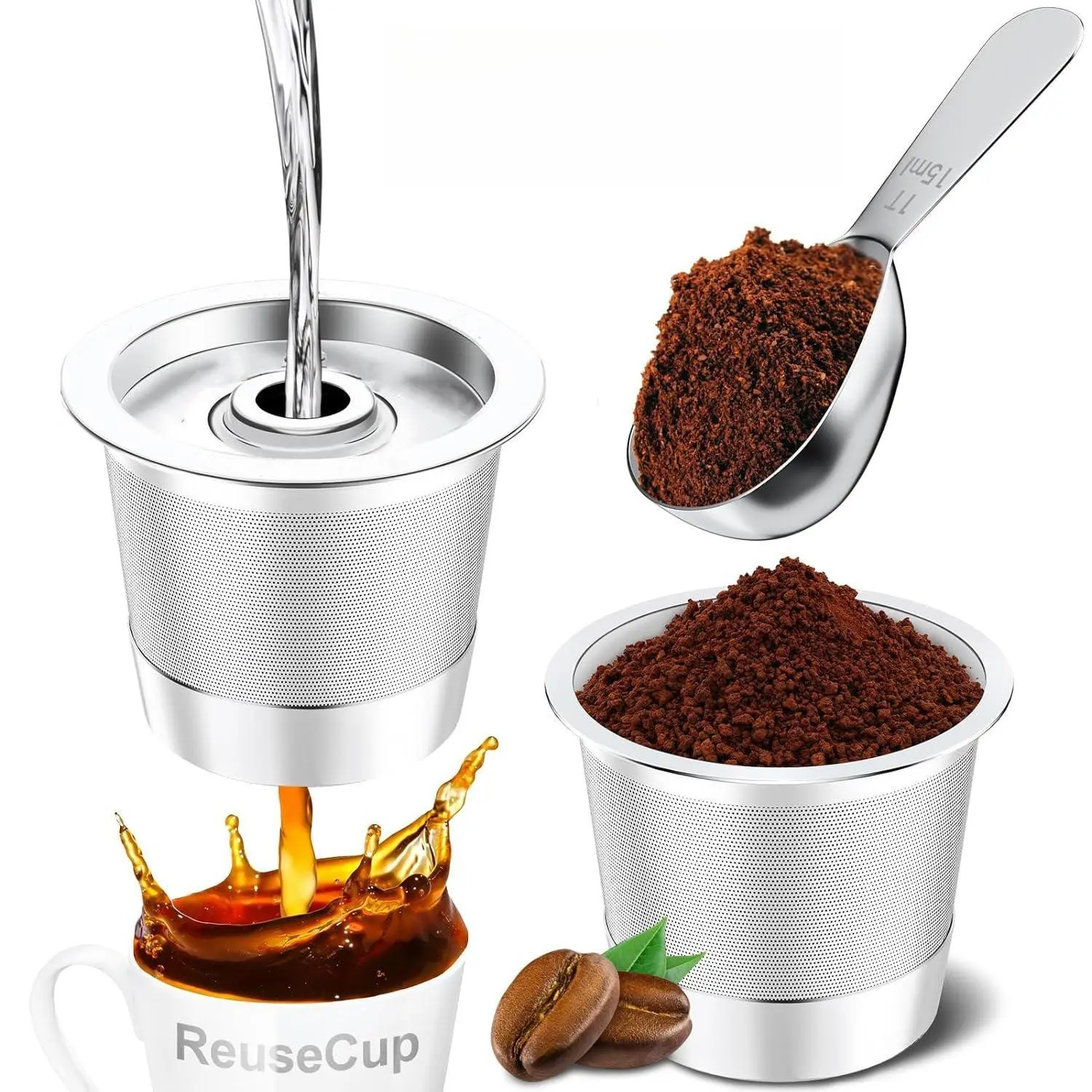 2-Piece Reusable K-Cups Set, Stainless Steel Refillable K-Cup Pods For Keurig Brewers, Keurig-Compatible Metal Coffee Pods, K-Cup Filters, Mesh, Kitchen Gadgets, Home