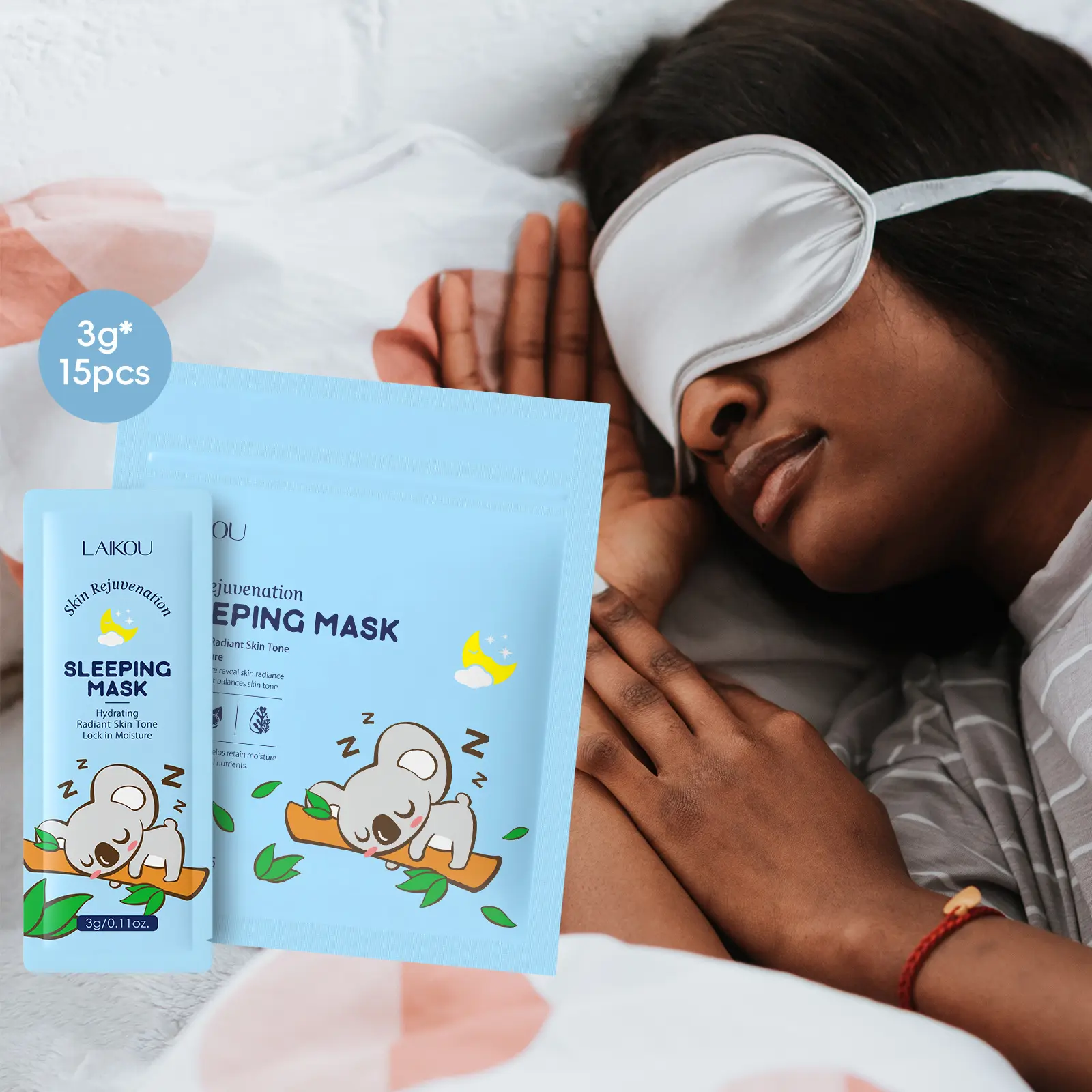 Koala No-Rinse Sleeping Masks 3g * 15 Pcs, Moisturizing Nighttime Face Treatment, Hydrating & Nourishing Skin Care, Ideal for Overnight Use