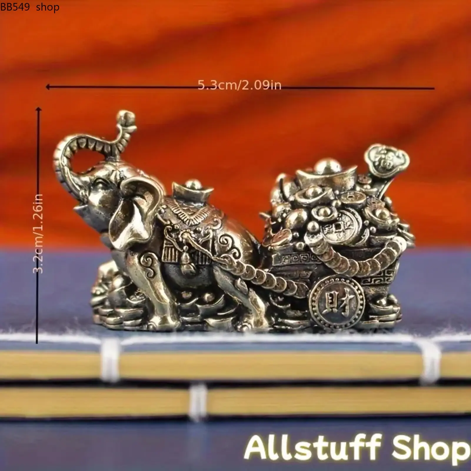 Solid Brass Elephant Figurine with Treasure Cart, Vintage Metal Collectible Statue, Decorative Home & Office Desk Ornament, Elegant Lucky Elephant Gift for Living Room, Entryway & Shelf Decor