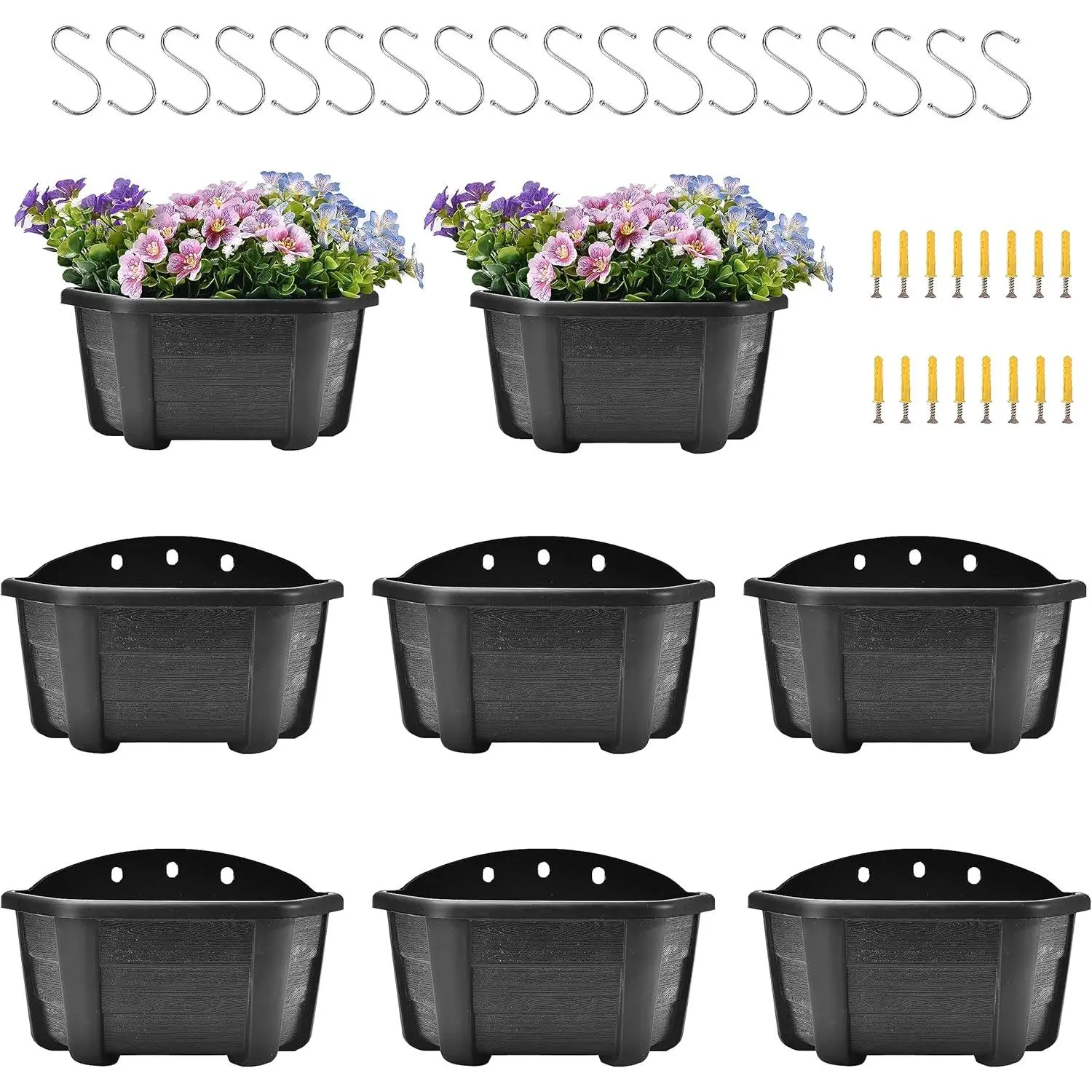 9.8 Inches Self Watering Wall Planters for Indoor Plants, Railing Planters Balcony Planters Wall Hanging Planters, Lightweight, Dark Coffee (Pack of 8)