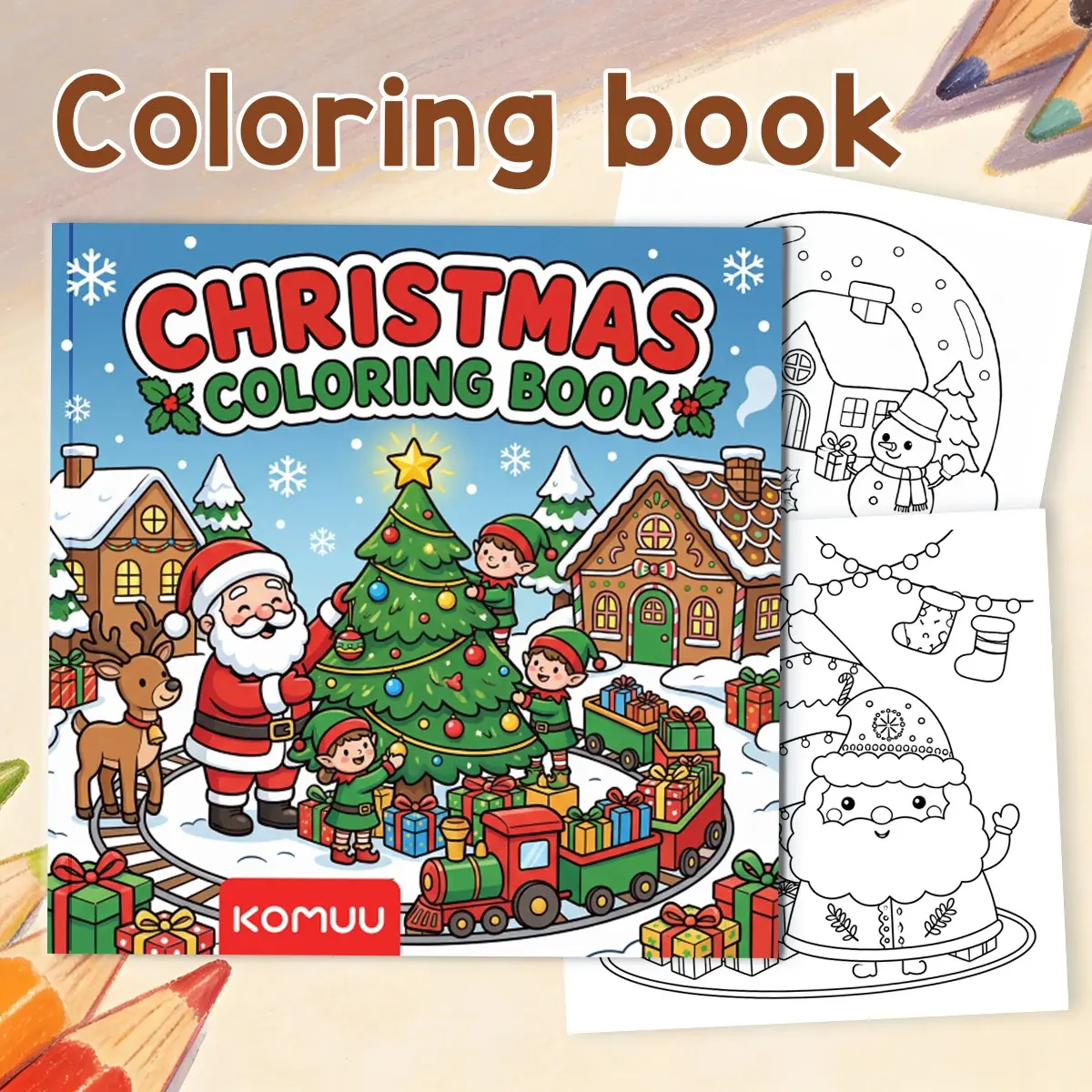 Winter Snow Scene Coloring Book, Thick Wood Pulp Paper, Reusable, Christmas Themes, Reindeer, Art Supplies, Artistic Skills, Ideal for School and Leisure Time