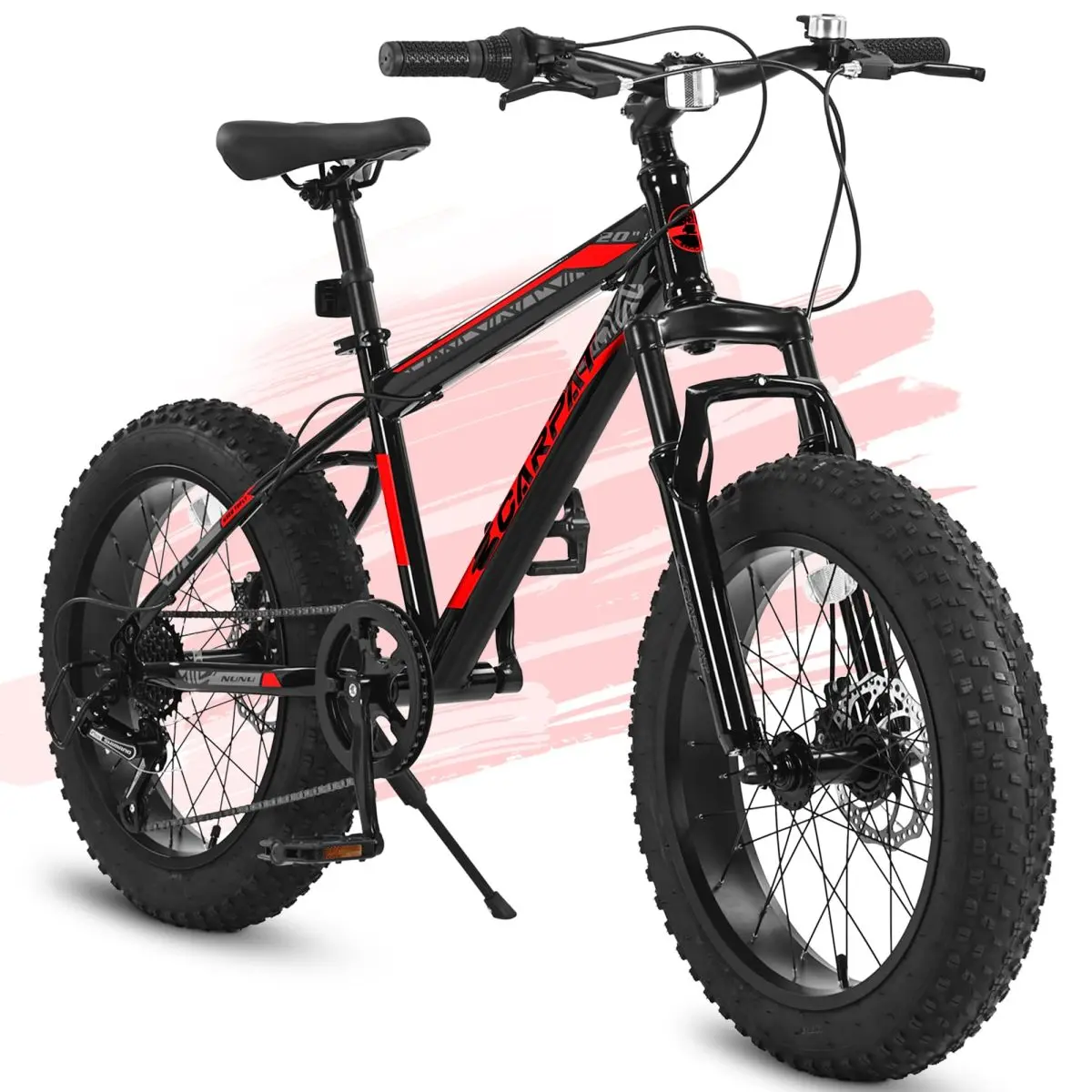 AobtkelS20109 20 Inch Mountain Bike for Kids and Teenagers, High Carbon Steel Frame, Disc Brakes, Durable Wide Tires, Front Suspension, 7-Speed, Ideal for Snow and Off-Road Riding