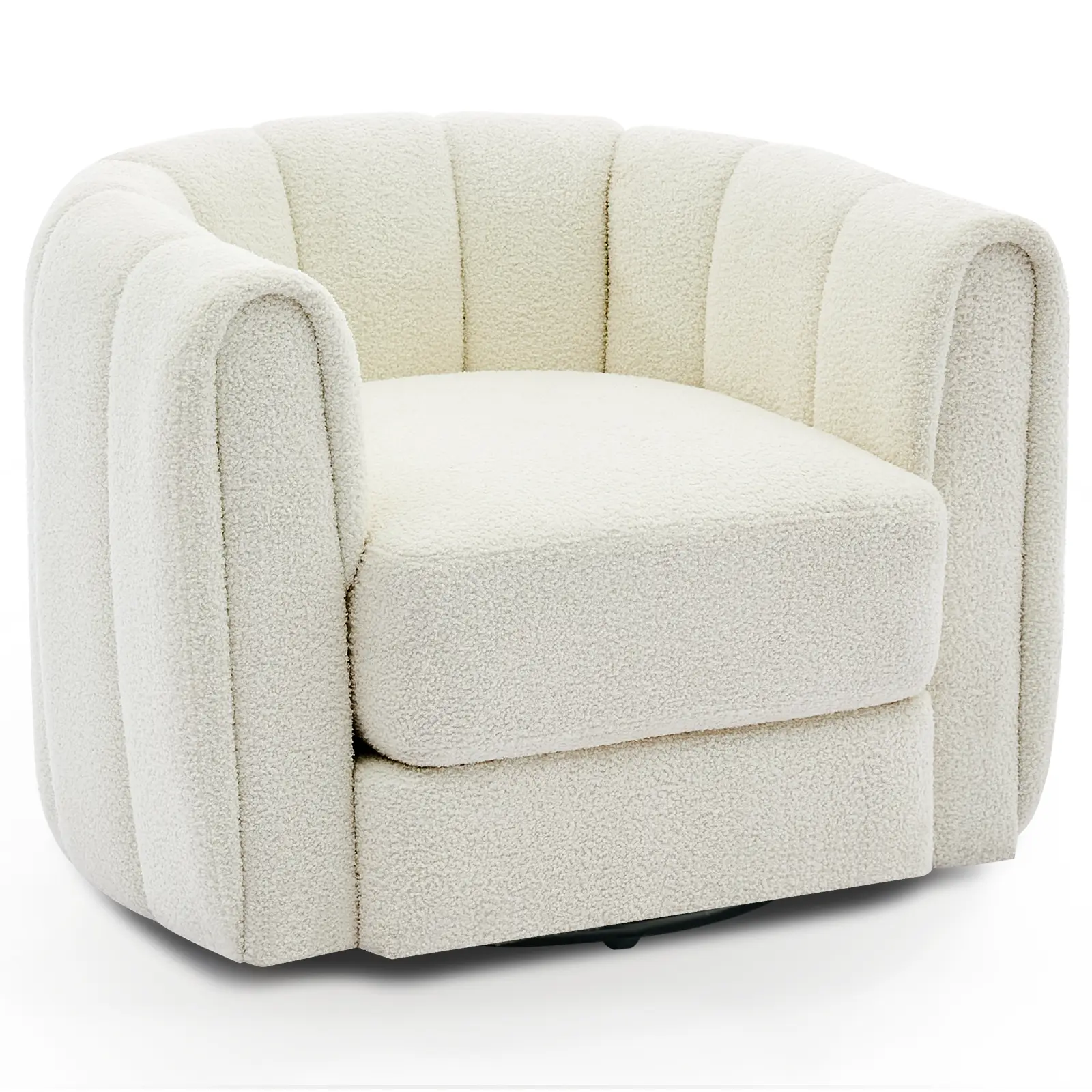 Modern Swivel Barrel Accent Chair, Cozy Cuddly Fleece Upholstery, 360° Rotating Armchair with Striped Backrest, Enlarged Base, Comfy Lounge Chair for Living Room, Bedroom, Office,dorm essentials,home decor