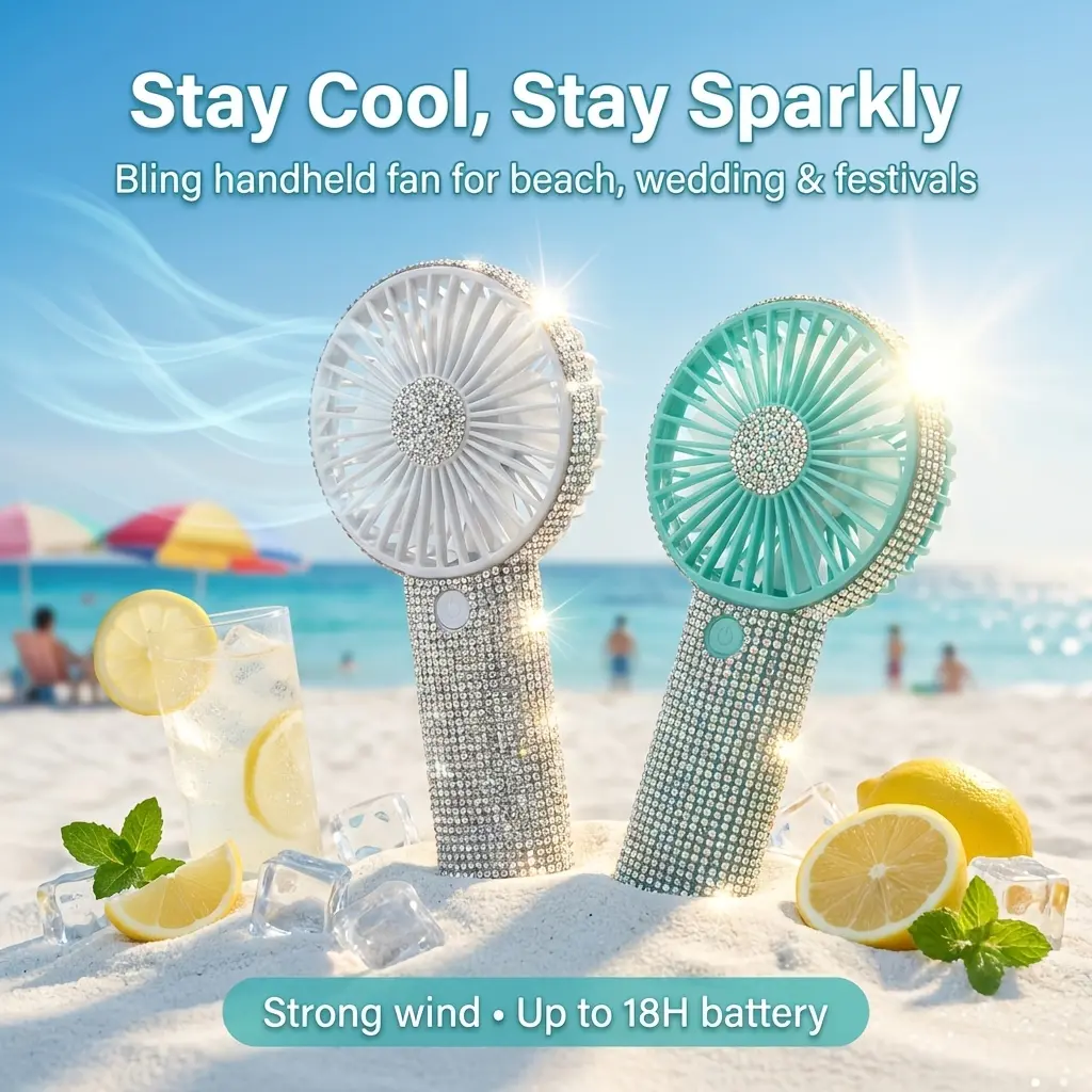[Wedding Season] Handheld Mini Fan with Diamond Pattern - USB Rechargeable, Long-Lasting Battery, 3 Adjustable Fan Speeds, Elegant Design for Personal Use, Portable Fan, Stylish Accessory, Durable Construction,soft
