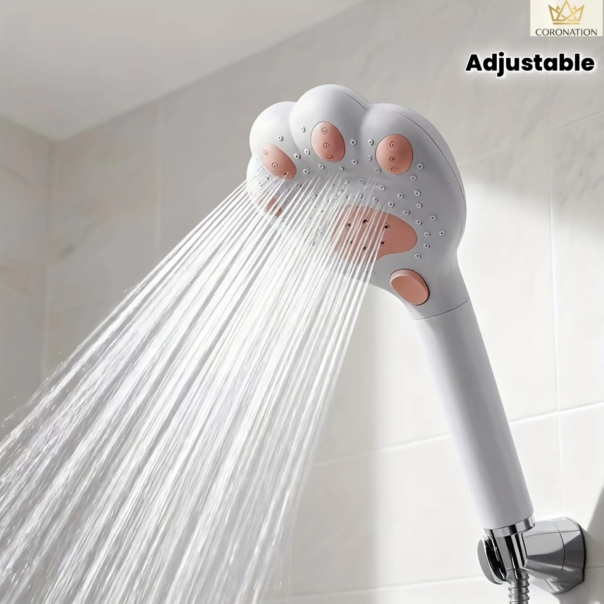 Adjustable Handheld Shower Head with 3-Mode Massage Spray, Modern Chrome Finish, Non-Slip Claw Grip Handle, and Wall Mount for Bathrooms, Massage Mode