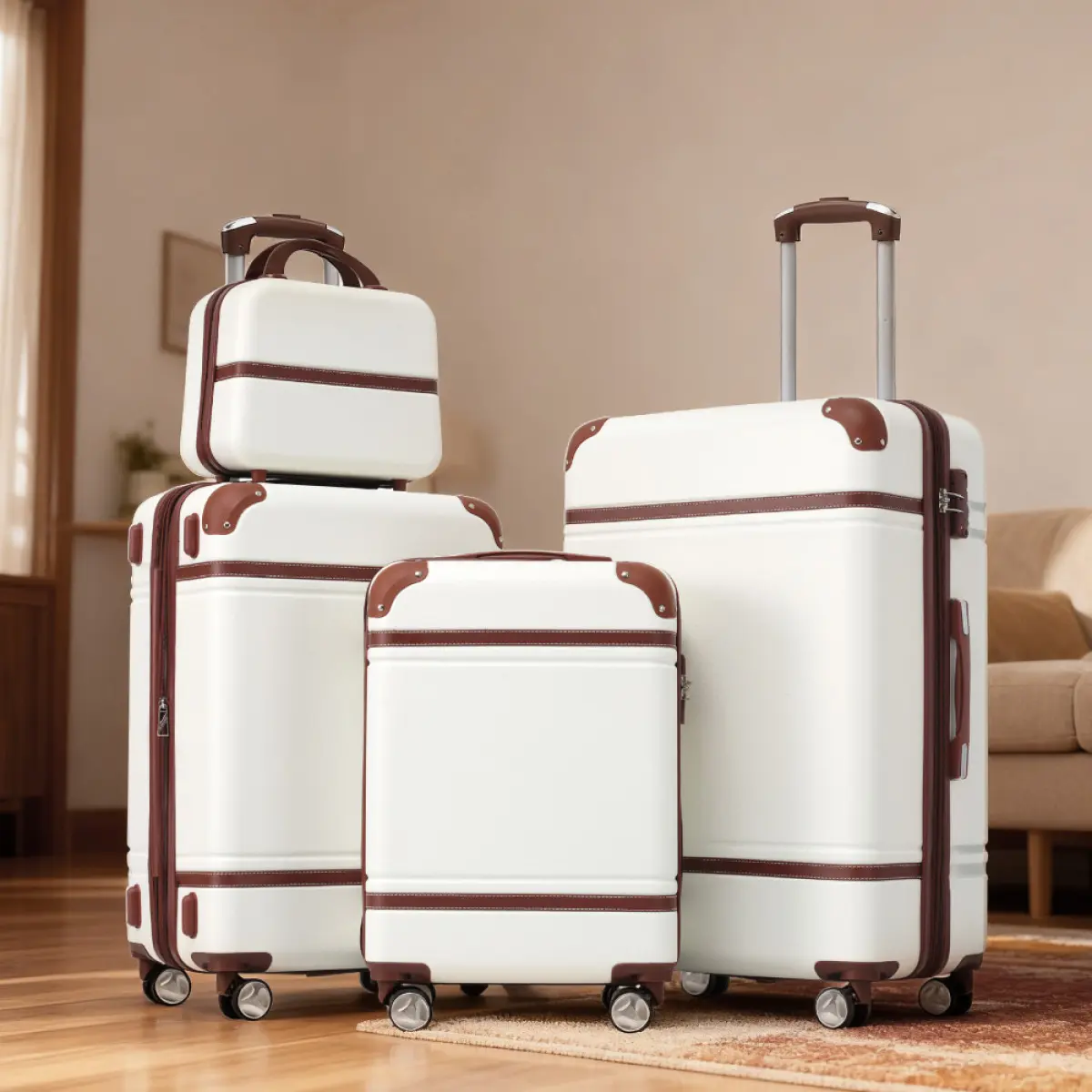 Luggage Sets, Hardshell Luggage Sets 4 Pieces 20"+24"+28" Luggages and Cosmetic Case Spinner Suitcase with TSA Lock Lightweight, White