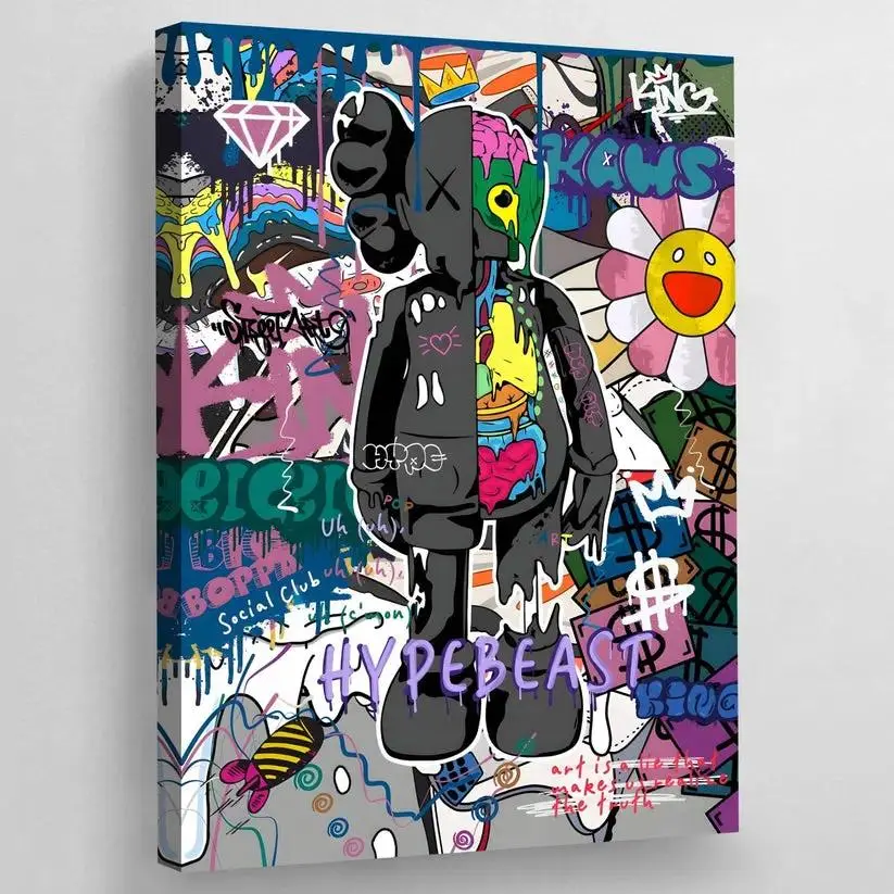 Unframed Hypebeast Graffiti Canvas Poster - Vibrant Street Art Wall Art, Cool Teen Trippy Room Decor, Apartment Accessories, Ideal Gift for Streetwear Enthusiasts, Home Wall Art, Artwork