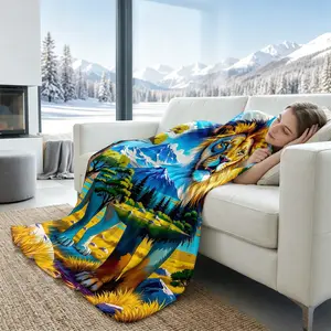 Wild Lion Landscape Print Summer Cooling Blanket, Lightweight Bedroom Blanket, Single/Double Size, Cool Fabric Effectively Isolates the Hot and Sticky Summer Nights, Suitable for Sofa Naps, Beds, and Airplanes.
