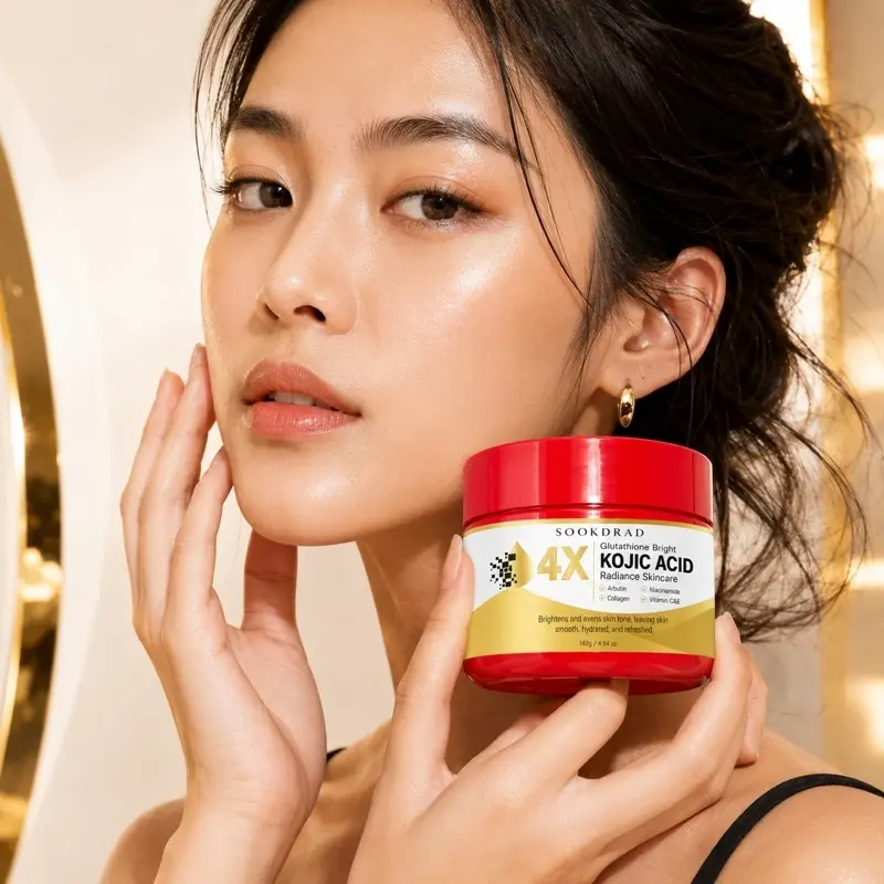 4X Kojic Acid Cream, Glutathione, Arbutin, Niacinamide, Collagen, Vitamin C&E, Brightens, Evens Skin Tone, Smooth, Hydrated, Moisturizers, Hydrating Formula, 140g