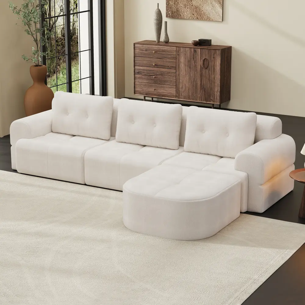 112.20"Modular Sectional Sofa Couch with Chaise, Full-Foam Structure, Compression Packaging Design, Woven Texture Upholstery, Oversized Modern Sofa for Living Room