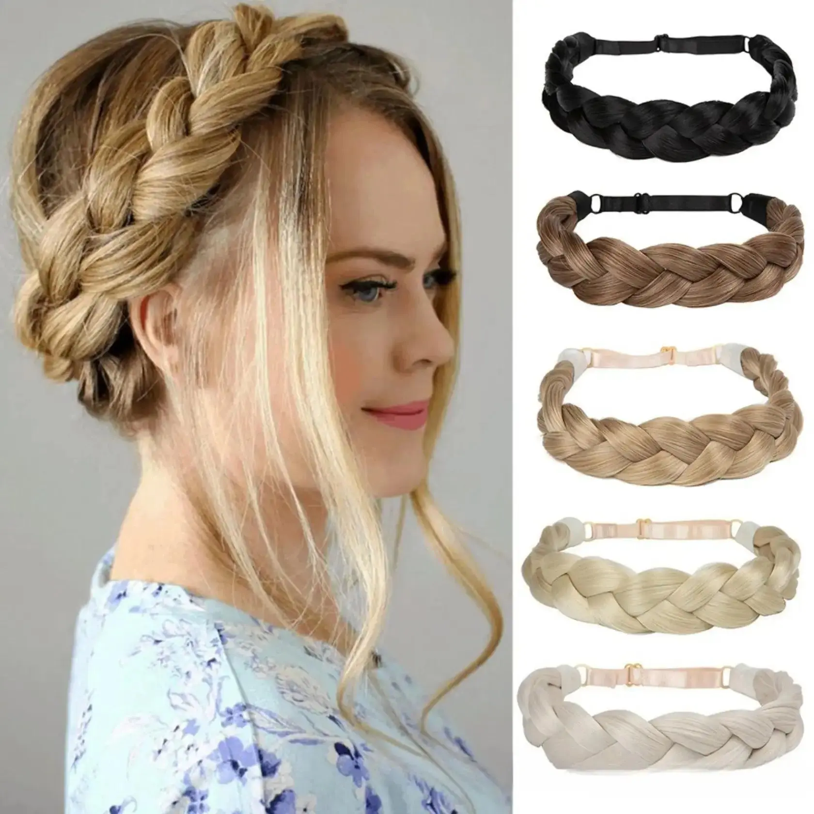 Female Headband - Braided Faux Hair Accessory with Fishtail Twist Design, Adjustable Size, for Casual Chic Outfits, Parties/Wedding, Easy Updos, Daily Wear sohochic