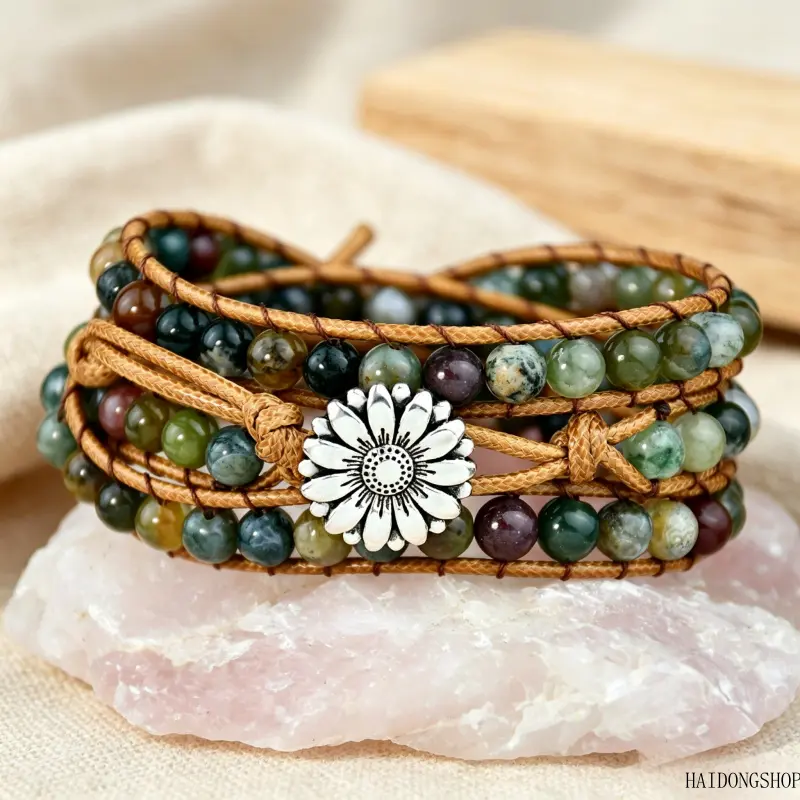 Boho Viral Coastal Spiritual Quiet Luxury Hand Braided Agate Beaded Wrap Bracelet For Women, Multi-Loop Stackable Wrist Cord Jewelry, Natural Stone Accessory For Travel Festival Meditation Daily Outfit Styling trendy fashion anniversary religious faith
