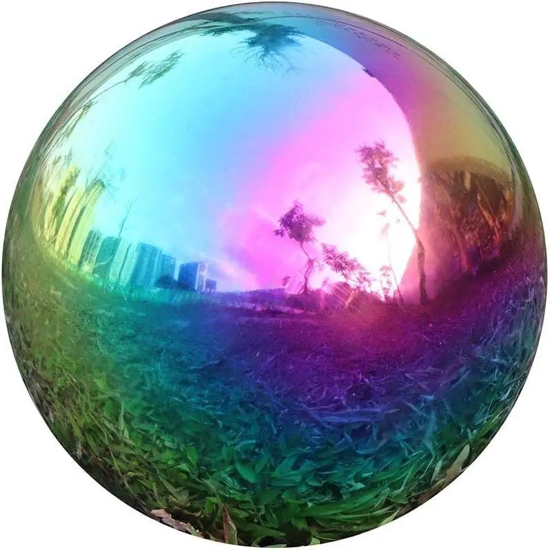 Rainbow Home Garden Gazing Globe Mirror Balls, Polished Stainless Steel Shiny Sphere, Ideal As a Housewarming Gift (8 Inch)