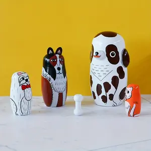 Five layer Russian nesting doll |   Creative animal spotted dog series |   Fun wooden painted crafts |   Christmas holiday gifts |   Creative home ornaments and decorations | Children's Day gifts, gifts, toys