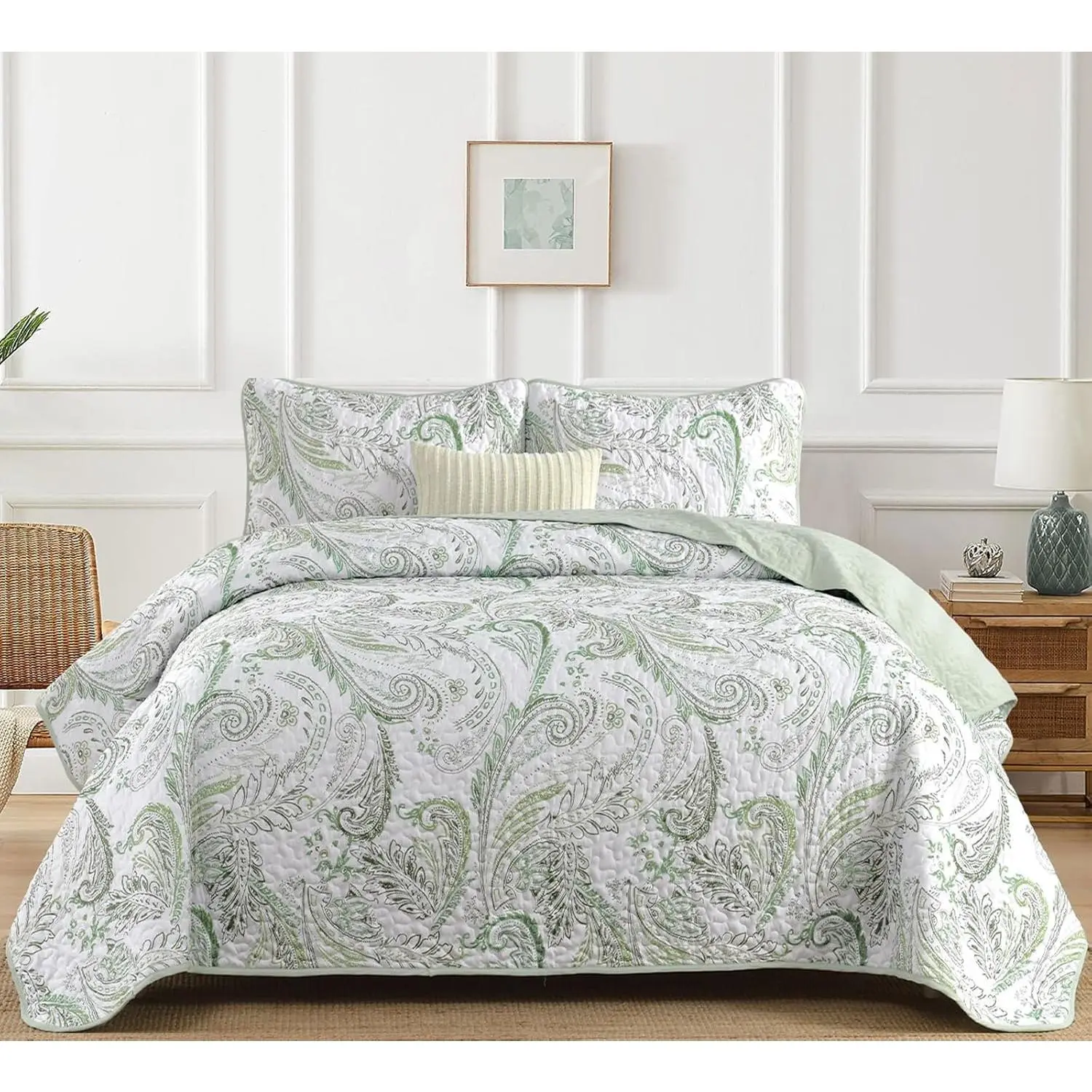 Paisley Quilt Set  Size,3 Pieces Boho Quilt Bedspread, Soft and Lightweight Microfiber Coverlet  Set for  (110''x90'')