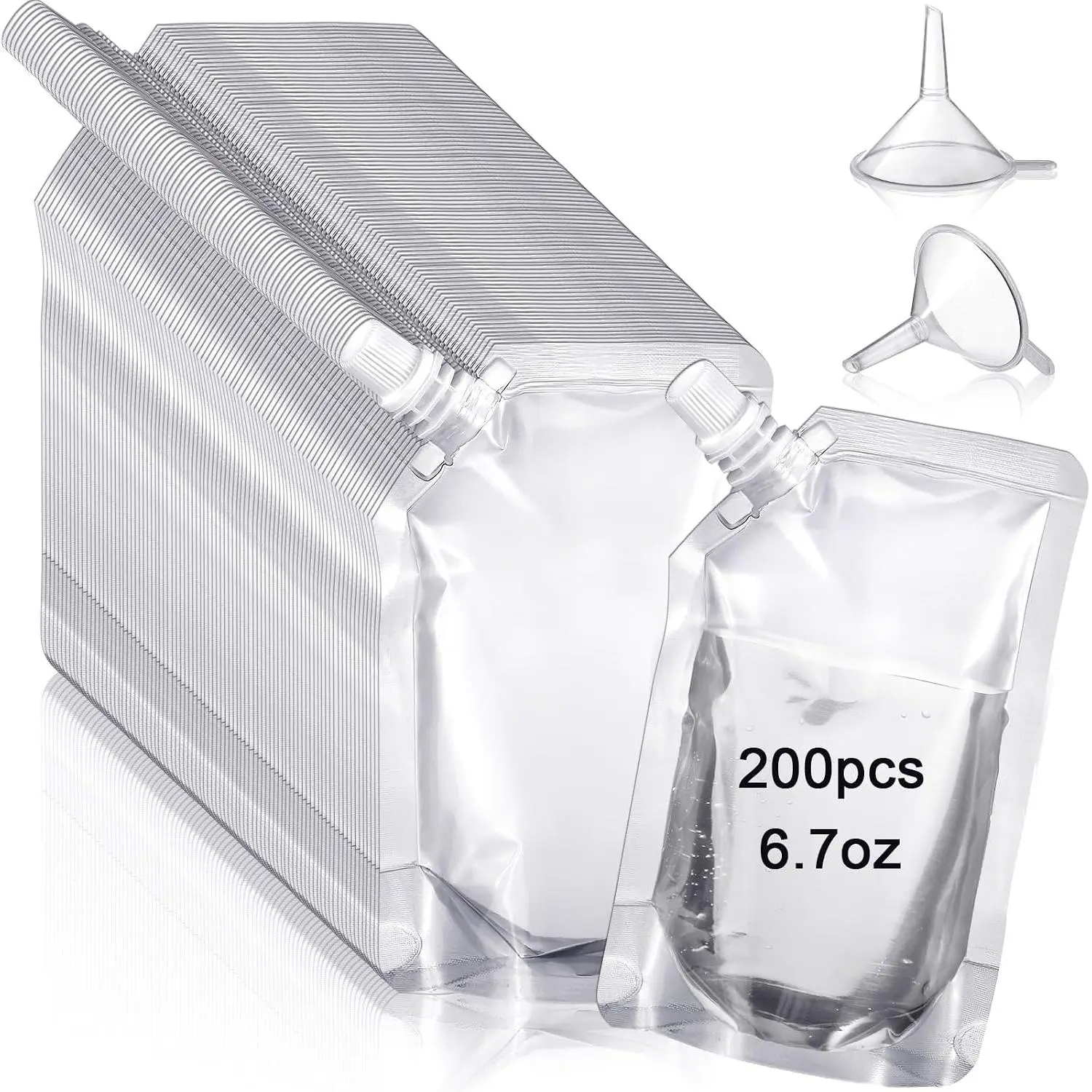 200 count  Plastic Pouches Bulk Squeeze Plastic Juice Drink Pouches Clear Leak Proof Bags Container with Funnel for Party Travel Concert Outdoor (6.7 oz)