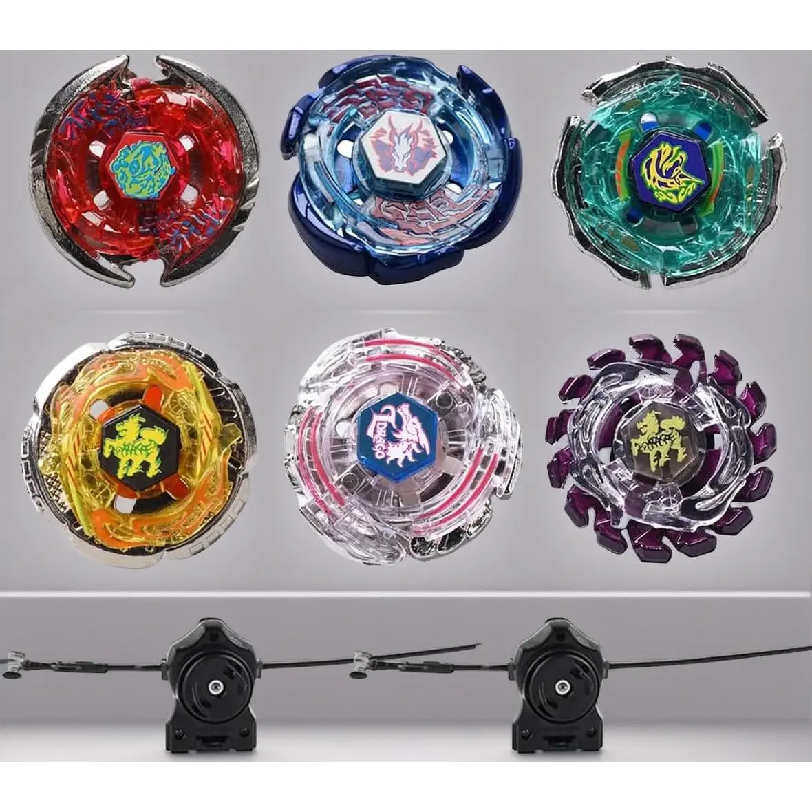 Unisex 6-Pack Bey Burst Battling Tops Metal-Fused Starter Set - Includes 2 Launchers, Stickers, Metal-Fused Style