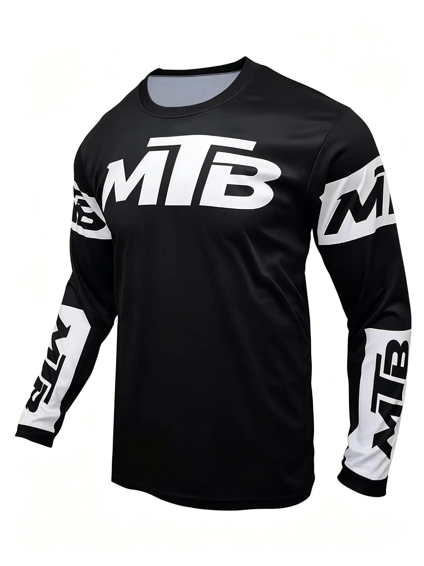 Men's MTB Letter Print Cycling Long Sleeve T-Shirt, Breathable Quick-Dry Bike Top, Athletic Top, Quick Dry Tops, Casual Loose-Fit, All Seasons