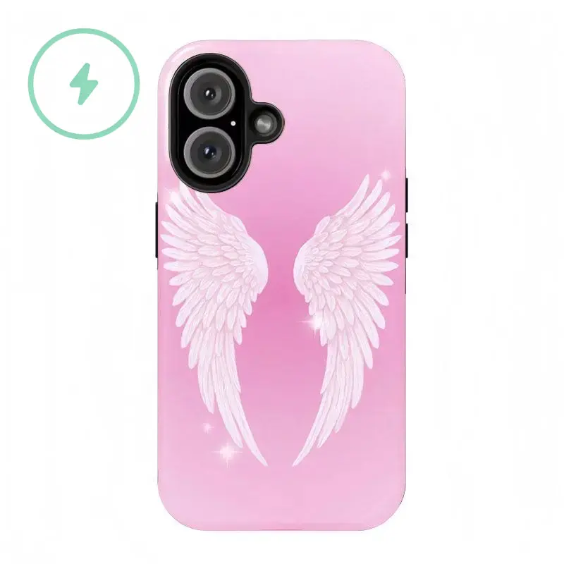 Phone Case Compatible with MagSafe, Pink Angel Wings Phone Case, suitable for iPhone17 ProMax, 16Pro, 15, 14, 13, 12, double-layer protective case, smartphone case