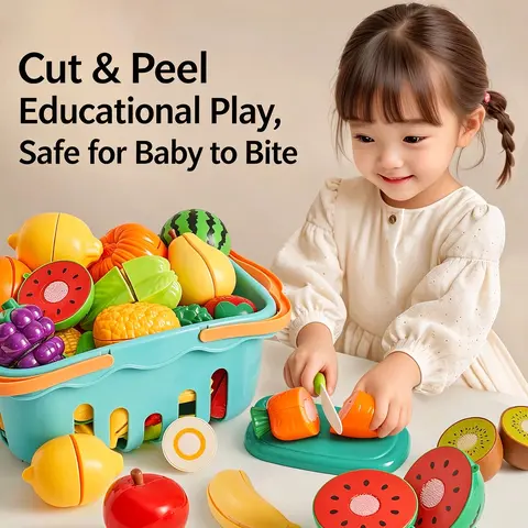 Vowmmon Toddler Cooking Playset with Cutting Board, Kid Cooking Sets for 3-4 Years, Parent-Approved Gift