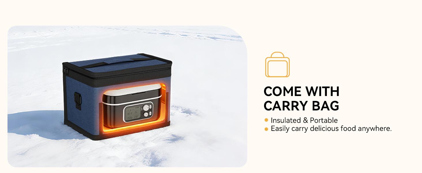 Yofidra Cordless Heated Lunch Box, 24000mAh 100W Electric Lunch Box with Smart Timer, 6.3-Cup Super Large Lunchbox for Men & Women, Portable Food Warmer with Insulated Bag for Outdoor/Office, Black