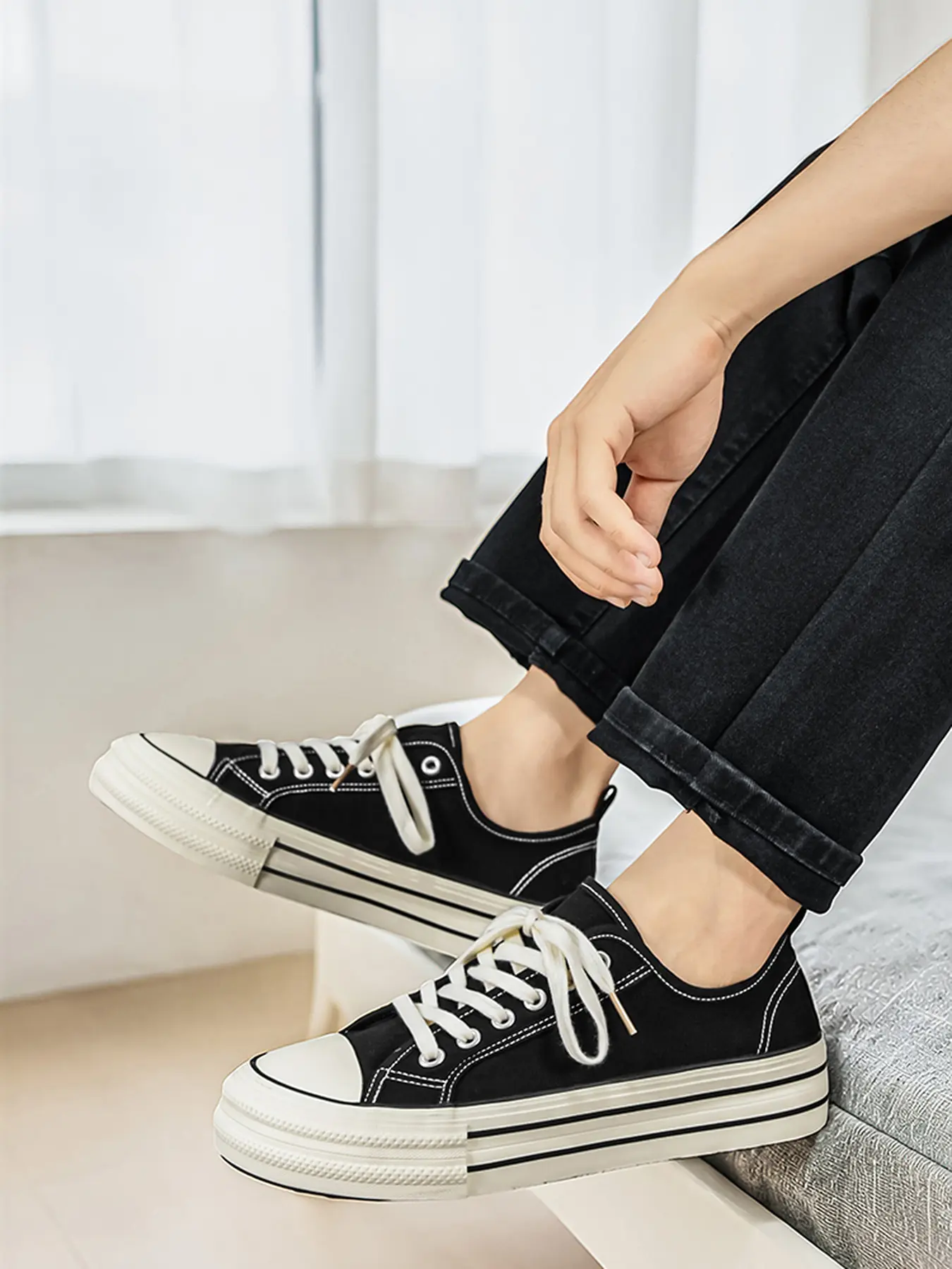 Low-cut canvas shoes men's new black all-match sneakers breathable retro student shoes commuter niche shoes