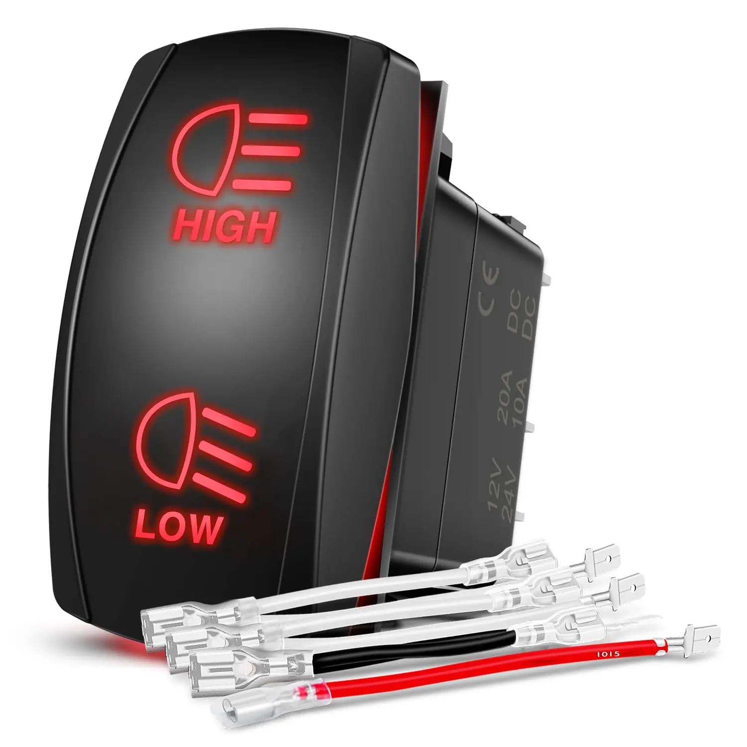 Nilight DPDT Control High-Low Beam Headlights Rocker Switch, 7-Pin 12V/24V Toggle (On/Off/On) with 14G High-Low Jumper Wires, Reverse Polarity Protection, Simple Install, ABS Plastic, 2-Year Warranty for Cars, Trucks, RVs