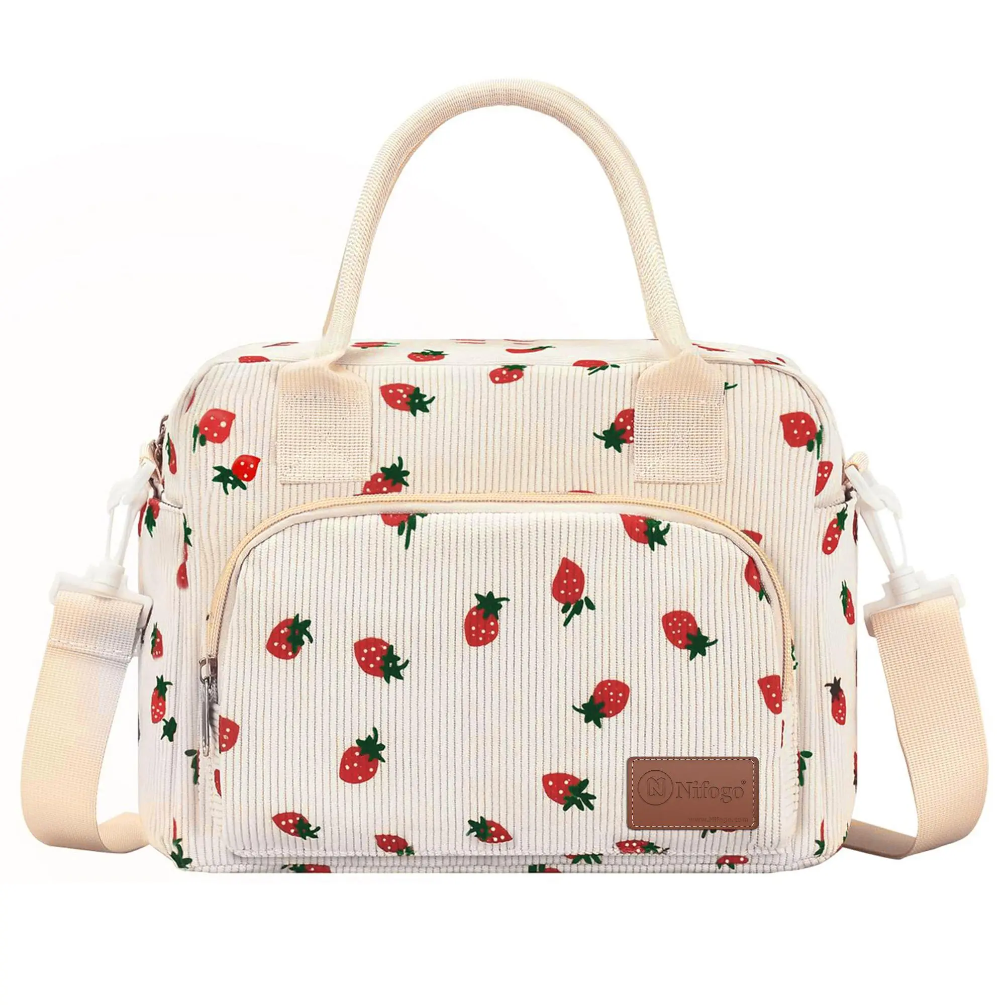 Unisex Strawberry Plaid Thermal Durable Waterproof Lunch Bag - Adjustable Shoulder Strap, Leakproof, Reusable, Multi-Layer Tool Organizer Cooler Tote, 11.8" Holds Lunch, for Travel, Office, Picnic