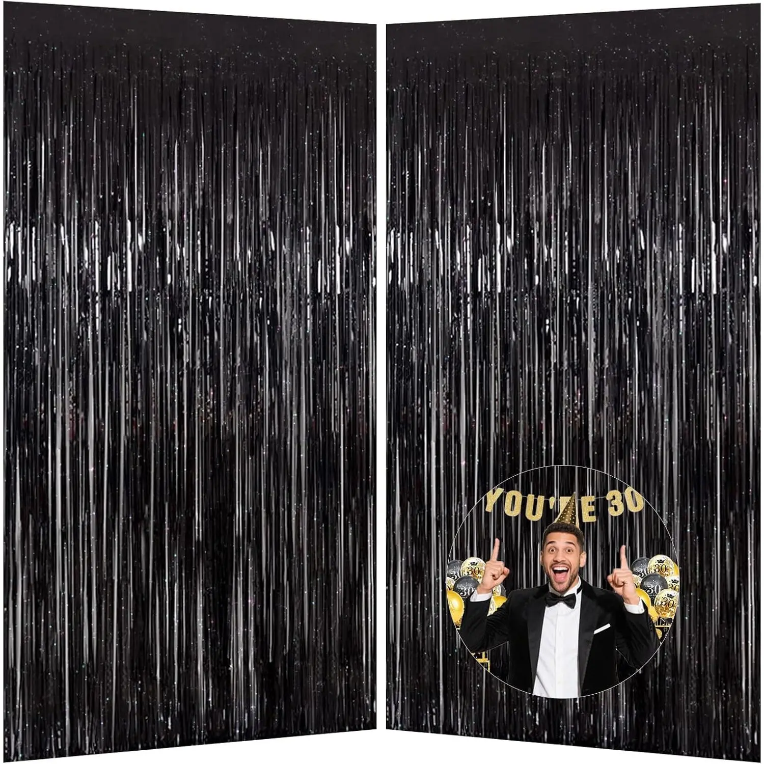 Black Graduation Party Decorations 2026 Fringe Backdrop- 3.28x6.56 ft Metallic Tinsel Streamers, Photo Booth Background for Wedding, Graduation, Party Decorations - 2 Packs