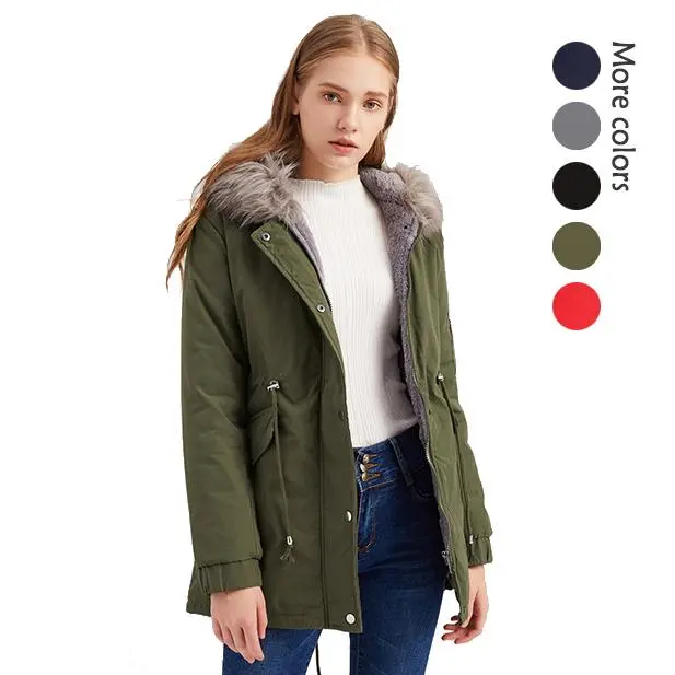 Women's Casual Parka Coat, Mid-Length Hooded Winter Jacket with Warm Fleece Lining, Padded Long Sleeve Windproof Outerwear, Coats, Fitted, Jackets
