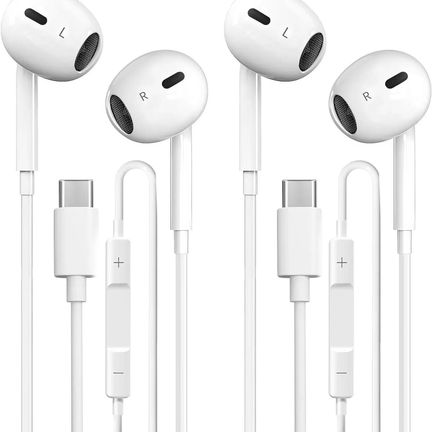 2-Pack USB-C Headphones for iPhone 17/16/15, Wired USB-C Earbuds with Mic and Remote, Noise Cancellation, Compatible with Multiple Devices