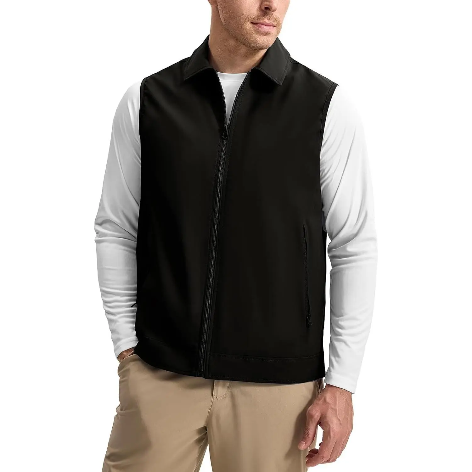 Men's Lightweight Golf Vest Windproof Water-Resistant with Grid Lining and Zipper Pockets for Casual Wear(Gift)