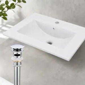 ARCH 24-Inch White Ceramic Rectangular Drop-In Bathroom Vessel Sink with Single Faucet Hole and Overflow, Vitreous China Vanity Top Mount Basin for Bathroom Remodel, Guest Bath, Powder Room, 24"W x 18"D, White Color Options, Ceramic Material