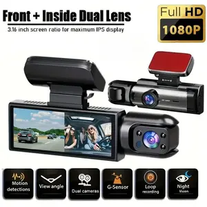 Front & Rear Dash cam, 1 Count Dash Camera for Car, Wide Angle Car Driving Recorder with IR Night-Vision G Sensor, 3.16 Inch IPS Screen 1080P HD Camera with Dual Lens + 32GB Card Father's Day Gifts,SummerVibes fathersdaygift