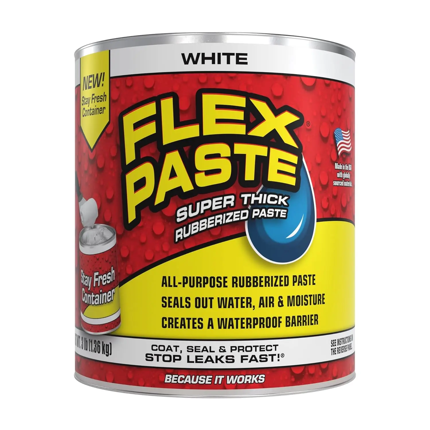 White Quart Waterproof Paintable Spackle Sealant - Crack Filler, UV Resistant, Underwater Cure - For EPDM Rubber, Concrete, Roof Repairs - Blocks Air, Works on Multiple Surfaces