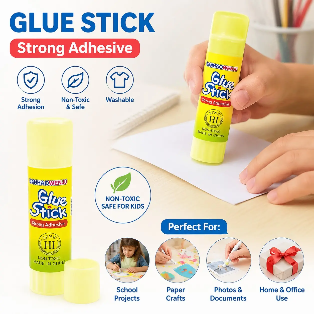 Solid Glue Stick, Safe and Gentle Formula, Strong Adhesive, High Bond Adhesive, Multiple Sizes Available (9/15/23/36g), Student Craft Stationery High Viscosity Glue Sticks, Super Strong Adhesion, Sticky Adhesive, Tacky Glue for Crafts