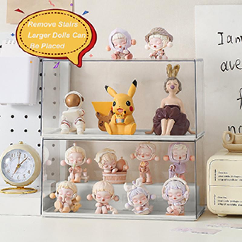 Solid Color Blind Box Storage Display Stand, Acrylic Transparent Display Box, Dustproof Cabinet, Small Figurine Desktop Storage Box, Used for Doll Toy Collectibles, Cute Figures, Stackable for Protection, Storage, and Organization