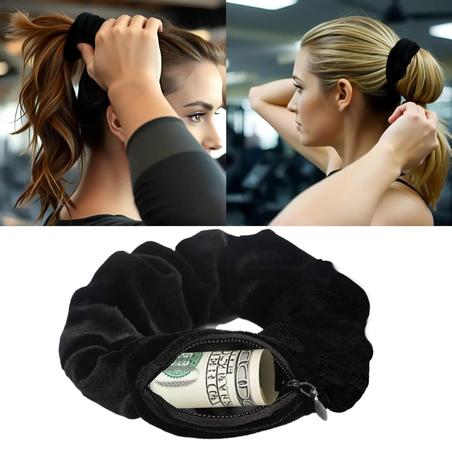 1pc Velvet Hair Scrunchie with Pocket, Zipper Elastic Hairband Suitable for Eleven Festivals, Elastic Band Scrunchies