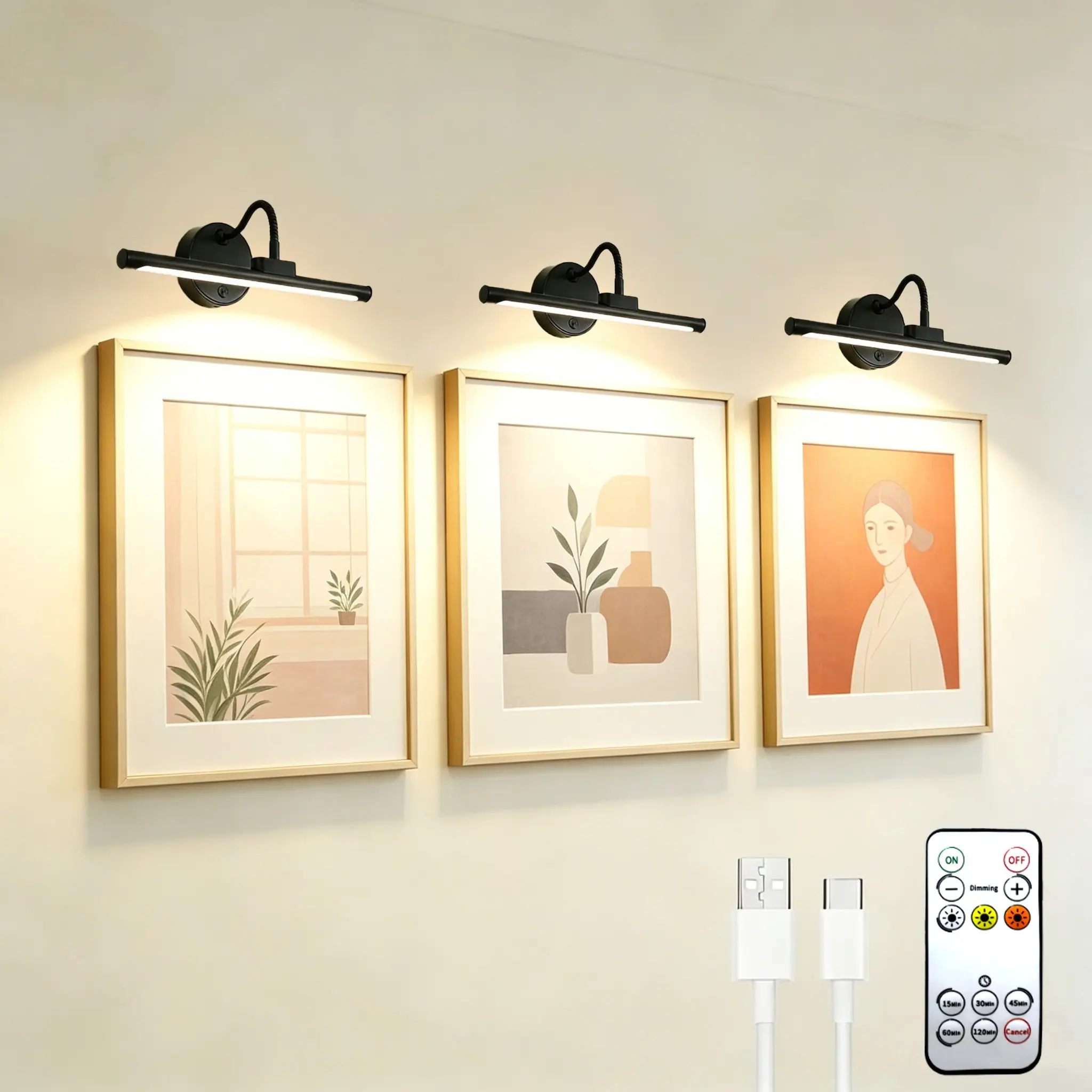 3-Pack 13-Inch Rechargeable Wireless IR Remote LED Art Display Lights, Home Decoration Lamp, Adjustable Color Temperature, Ideal for Gallery & Living Room