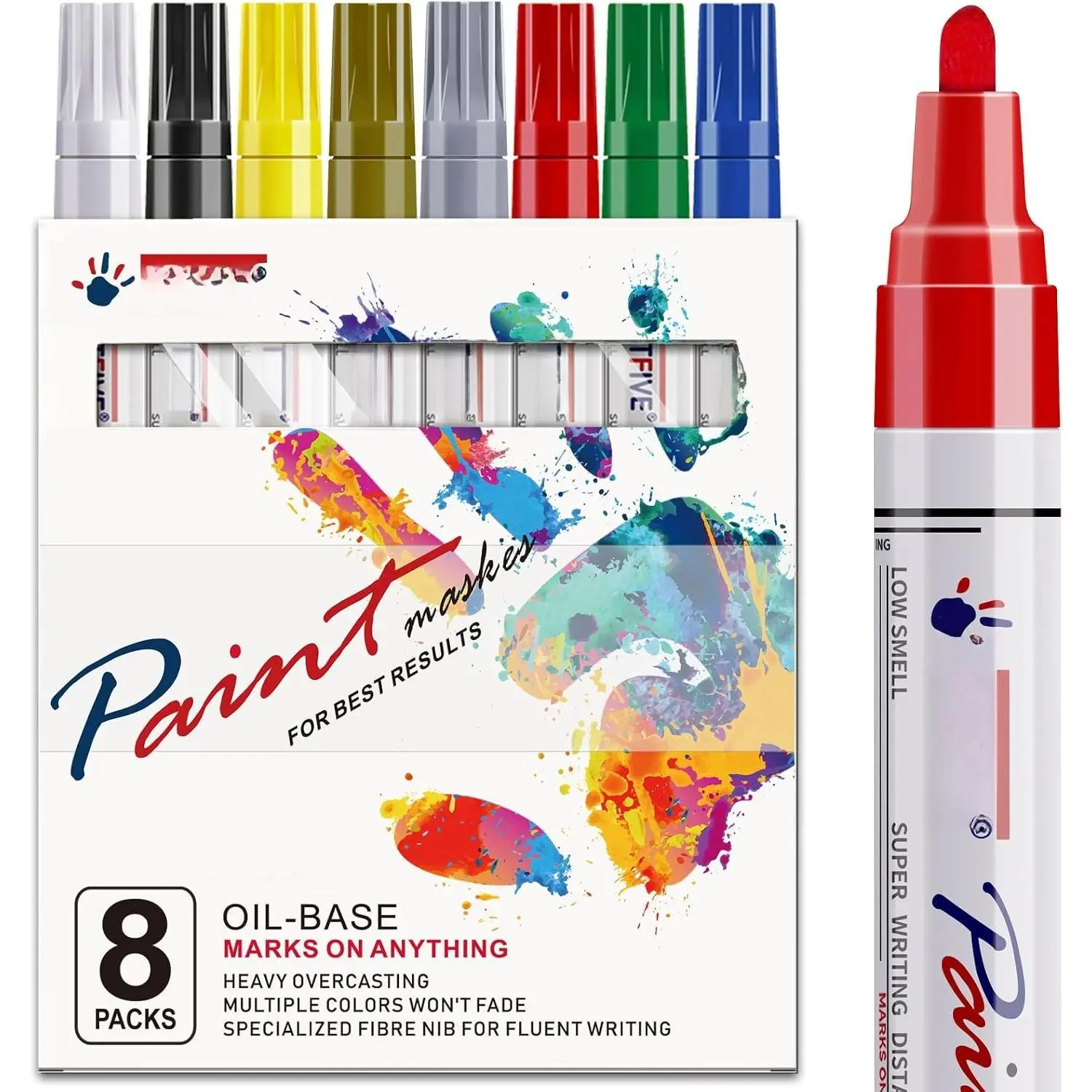 Markers Pens Set, 8 Color Oil-Based Permanent  Marker, Medium Tip, Quick Dry and  Pen for Rock Painting, Ceramic, , Fabric, Plastic, Canvas, Glass, Mugs
