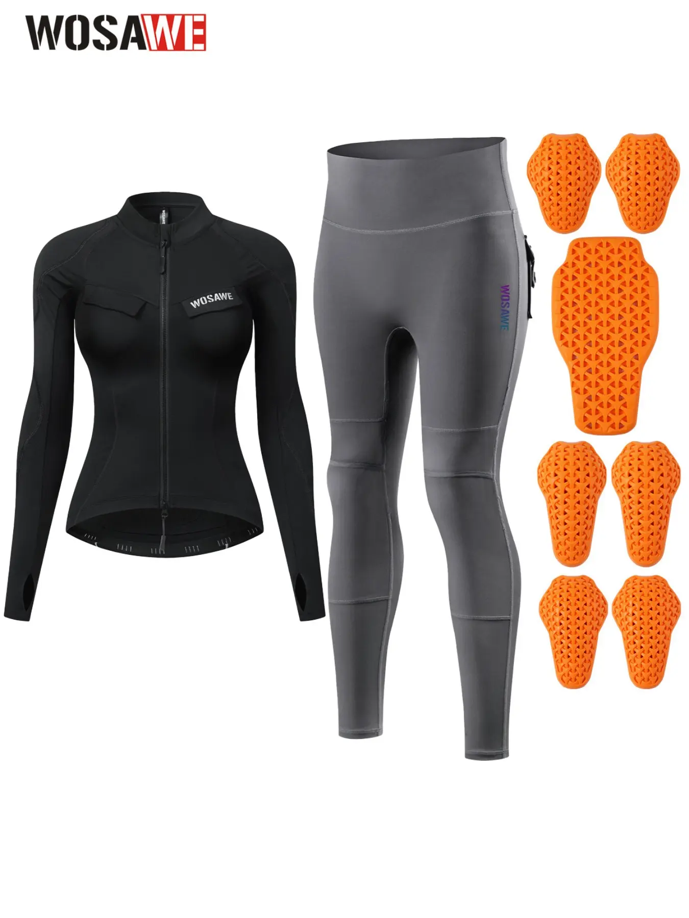 WOSAWE Women's Motorcycle Riding Suit Set Sportswear - Breathable Yoga Fabric Cropped Top & 3D Butt-Lifting High-Waist Pants, YKK Zipper & Pad Ready