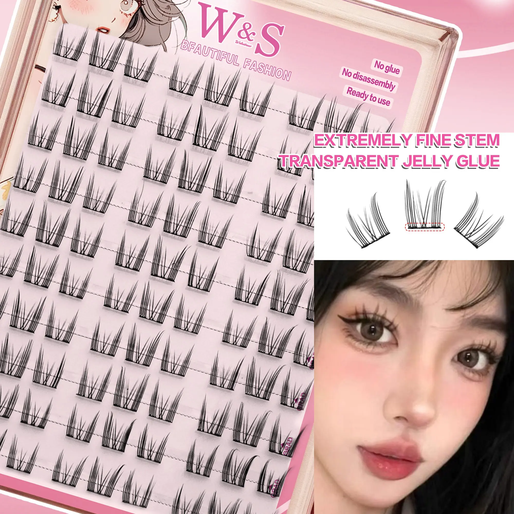 Self-Adhesive D Curl False Eyelashes, Longer Looking Eyelashes, 90 Pcs Doll Style, 10-12mm Length, Thick 0.07mm, Perfect for Beginners, Ideal Gift for Valentine's Day & Christmas