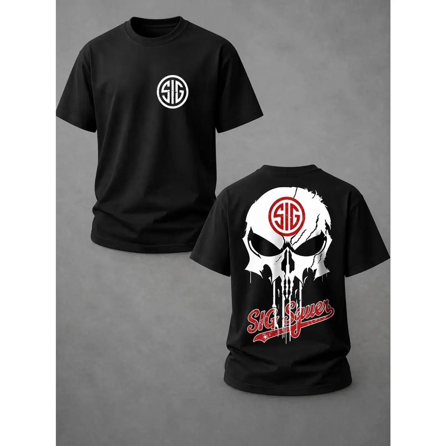 SIG SAUER Tactical Skull Shirt Punisher Style Graphic Tee 2A Second Amendment Firearm Enthusiast Military Tactical Apparel Range Day Veteran Outdoor Shooting Sports Gift For Men